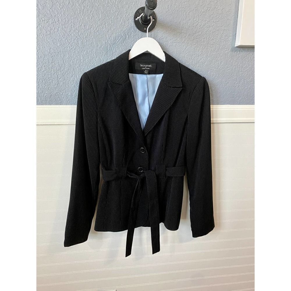 Signature by Larry Levine Black Lined Double Button Tie Front Jacket Size 10